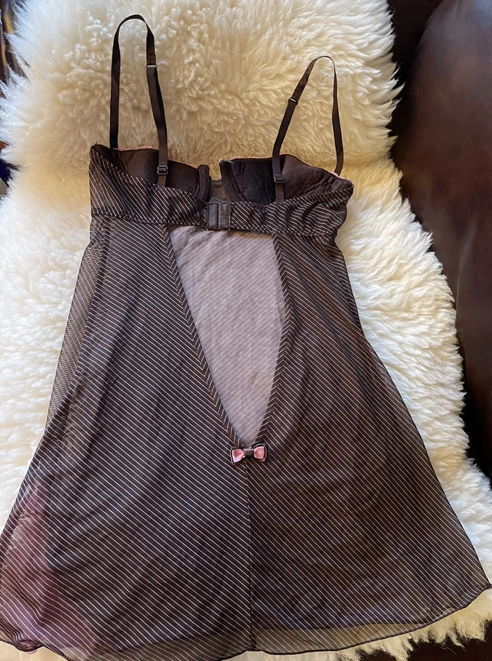 Babydoll Frederick of Hollywood Negligée Marrón Rosa Encaje Talla 34 Foto 3 de 4