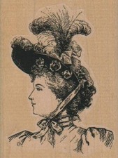 Feather Hat Lady 2 1/2 x 3 1/4" Rubber Stamp, People Stamp, Woman Stamp