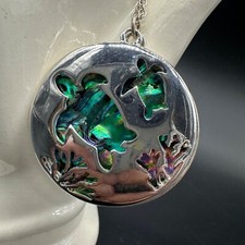 Sea Turtle Necklace Faux Abalone Shell Silver Tone Pendant Ocean Nautical