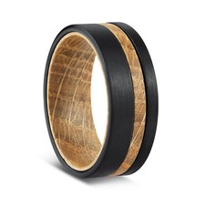 Handmade 8mm Black Brushed Metal Men's Whiskey Barrel Wood Wedding Band Ring