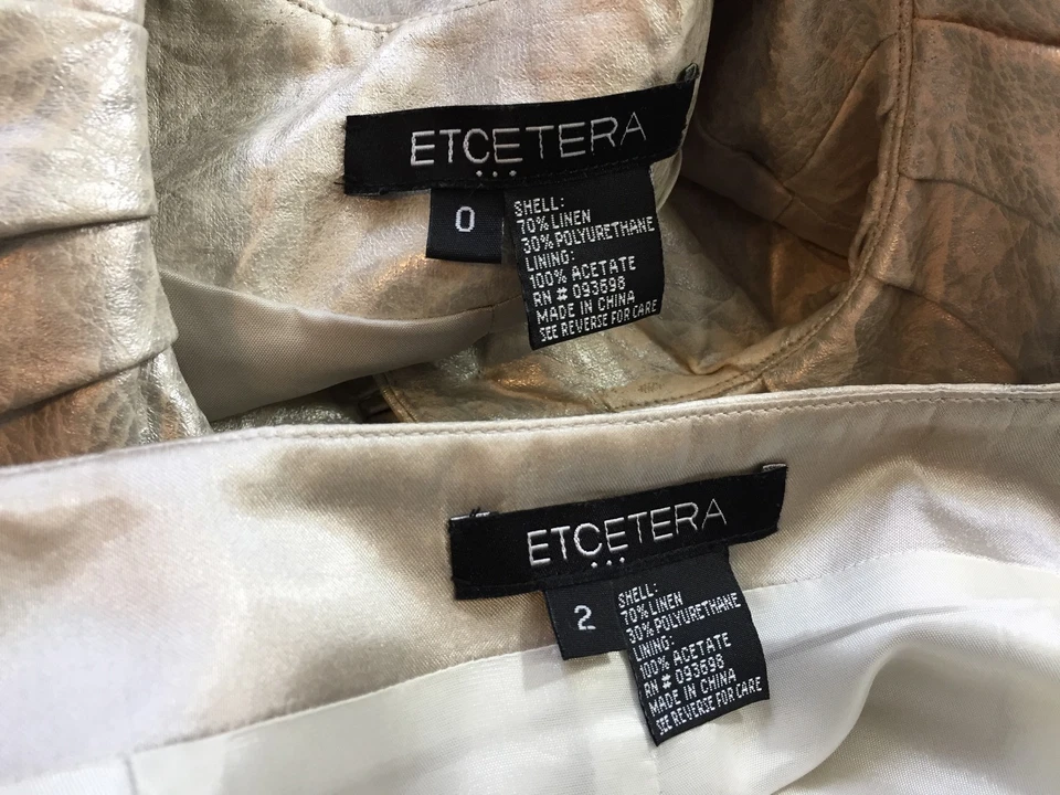 Etcetera Xs 0 2 银色亚麻聚乙烯裂纹人造皮革裙套装腰带别致工作 — 第 4/4 张图片