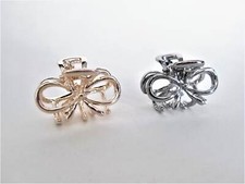 Tiny small dark silver or rose gold bow tie metal hair claw clip