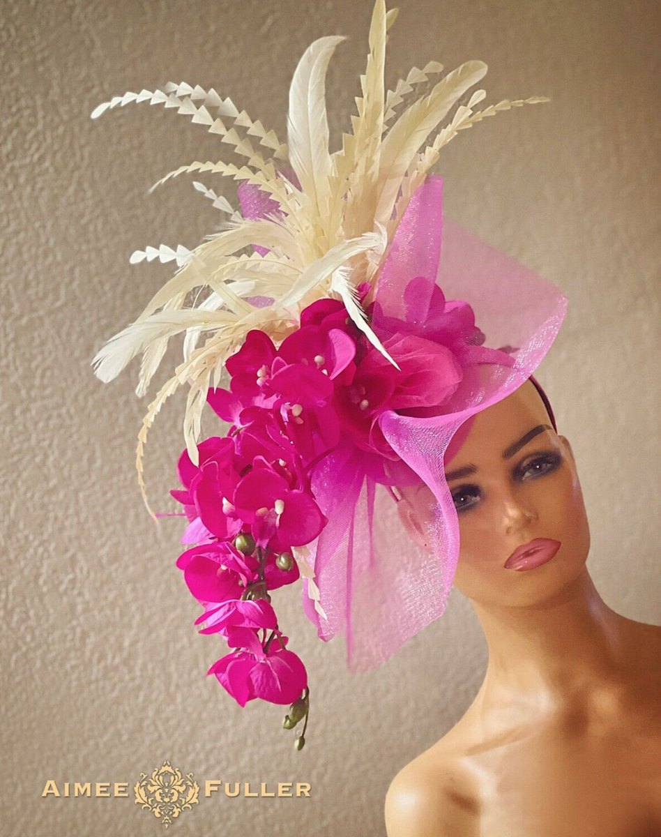 Kentucky Derby Oaks Elegant Pink Orchid Floral Fascinator Headband Pink Orchid Flower Fascinator Crown, Pink Floral Kentucky  main image 2