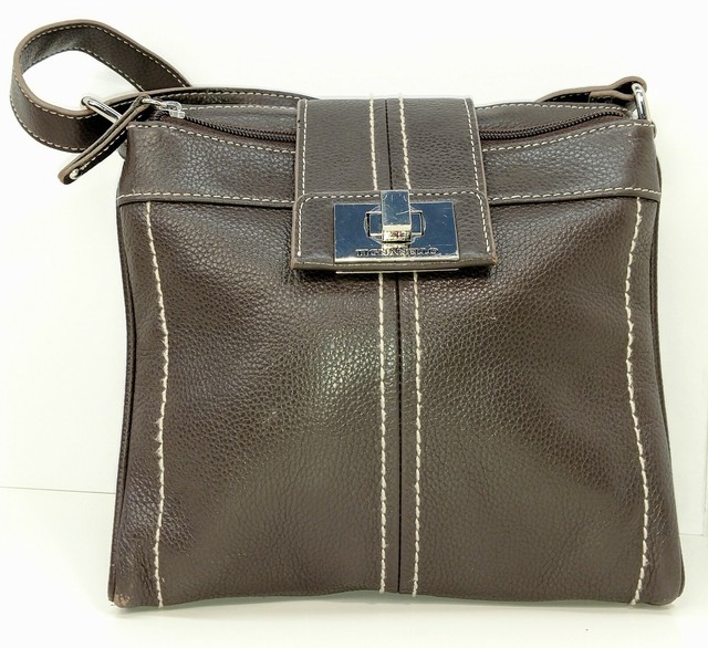 Tignanello Pebbled Leather Crossbody Bag Organizer Wallet Purse Brown