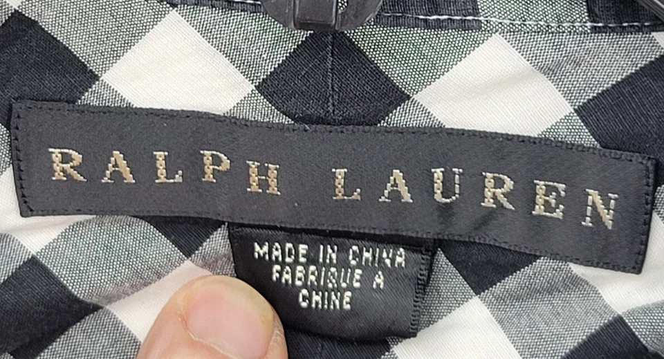 Top Ralph Lauren Etiqueta Negra Mujer 12 Negro Blanco Cuadros Manga Larga Abotonada Foto 3 de 4