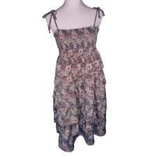 Liberty of London Target Dress Peacock Feather Tiered Ruffle Whimsy Bow Straps M