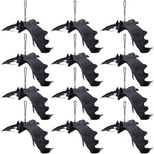Halloween Hanging Bats, Rubber Bats, Realistic Looking Spooky Bats, 12 Bats
