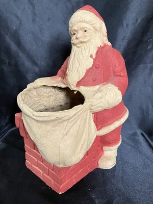Vintage Antique Large 10'' Pressed Paper Pulp Santa Clause Candy Container