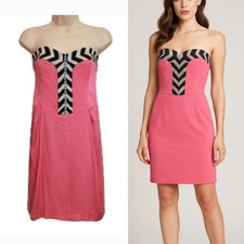 Mara Hoffman | Fitted Silk Blend Beaded Detail Strapless Shift Mini Dress Pink 4