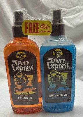 VTG Banana Boat Tan Express Awesome Oil Vitamin E SPF 4 & Arctic Aloe Gel NEW