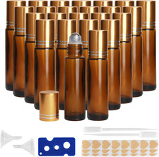 10ML Glass Essential Oil Roller Bottles,24 Pack Amber Oil Roller Bottles for Ess
