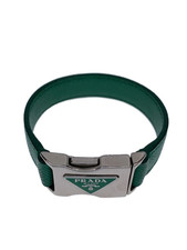 Authentic PRADA Saffiano Bracelet Triangle Logo Green Men's Silver Hardware F/S