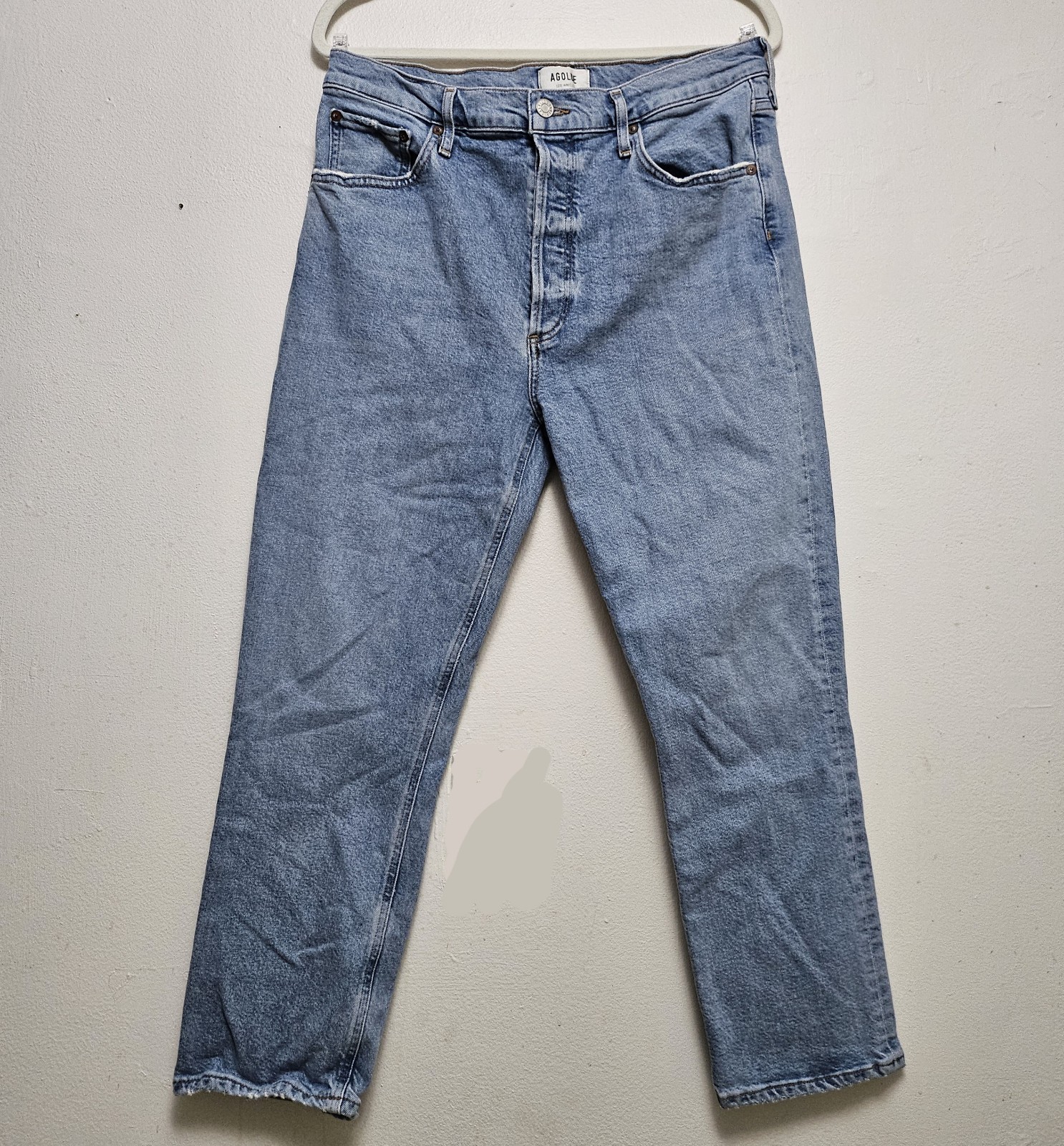 Agolde Riley High Rise Straight Crop Style A056-1255 Sz 31 Blue Button Fly