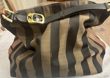 Fendi Striped Brown/Black Shoulder Bag Gold B...
