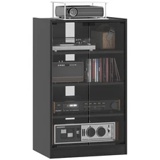 Homcom 5-Tier Media Stand Cabinet W/ 3 Level Adjustable Shelves Tempered Glass