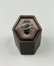 Diamond Ring 9ct White Gold , with natural onyx Hallmarked vintage 