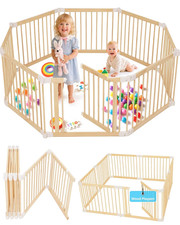 Foldable Wooden Baby Playpen Large Play Yard for Babies, 2 In1 New Mom Helper Po