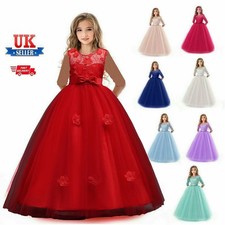 Flower Girls Bridesmaid Dress Baby Kids Party Lace Bow Wedding Dress Princess UK