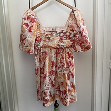 Abercrombie & Fitch Small Floral Emerson Poplin Puff Sleeve Mini Dress Petite L