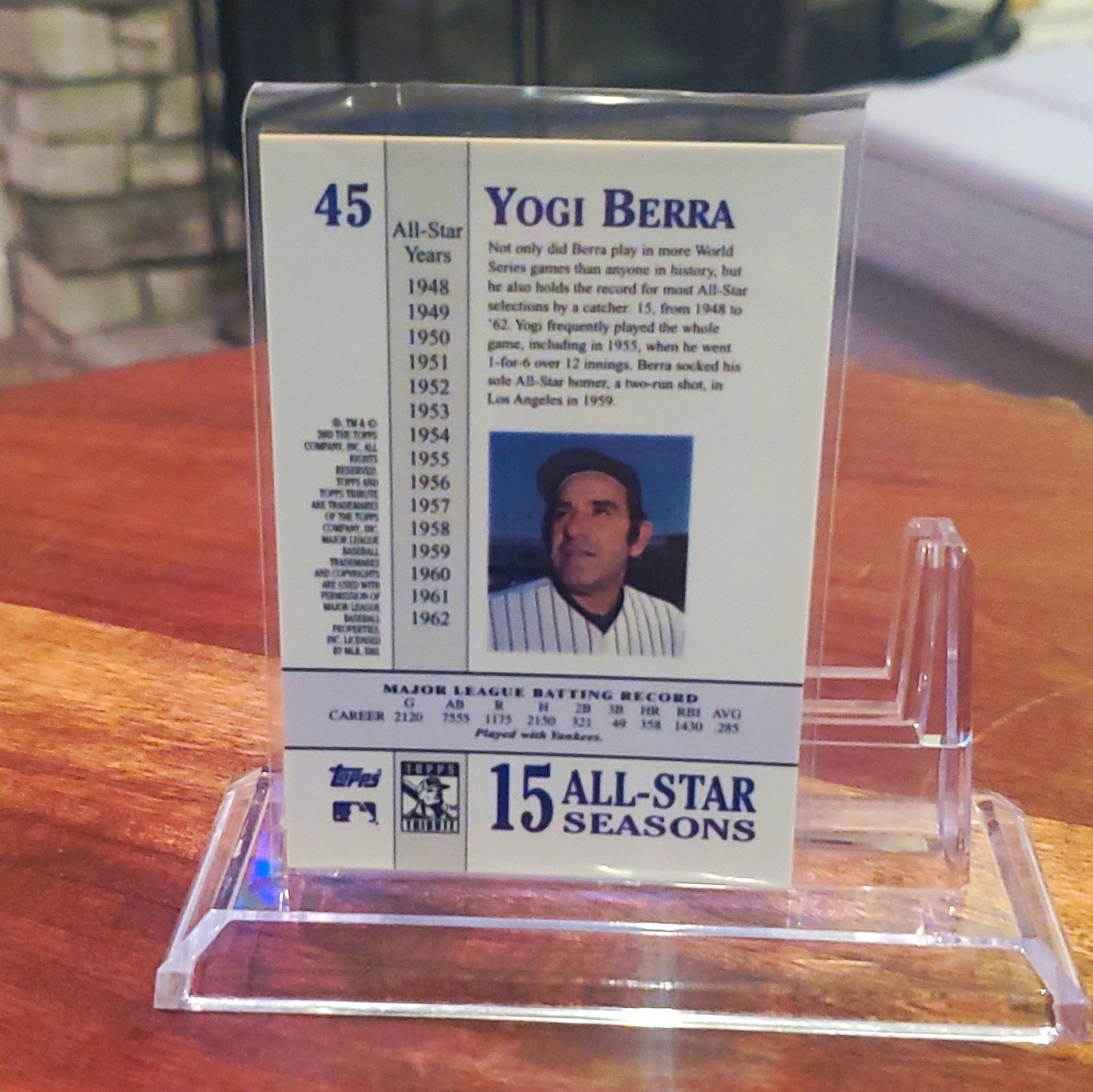 Topps Yogi Berra #45 New York Yankees MLB Baseball All-Star Insert Card