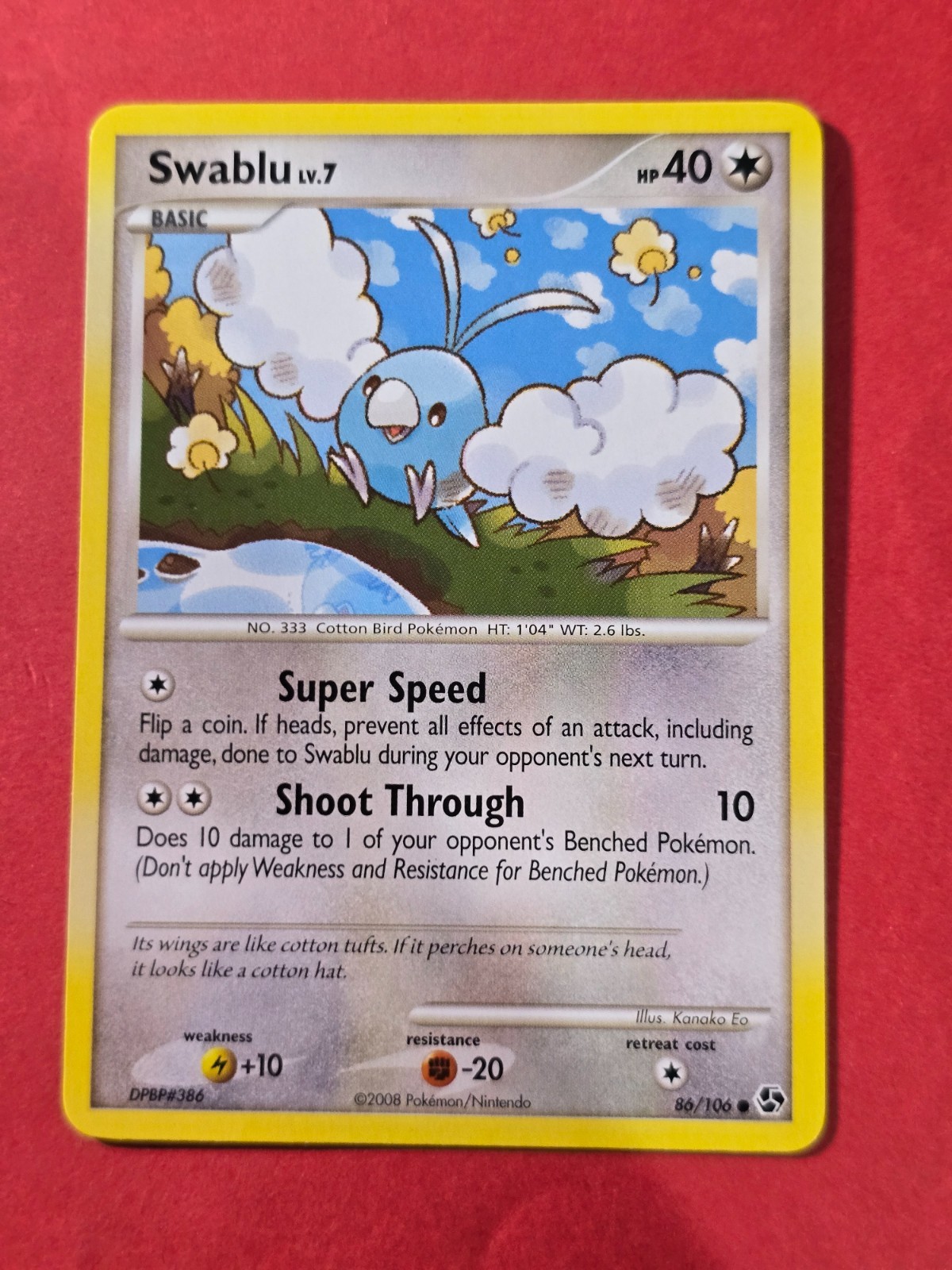 2008 Pokemon Diamond and Pearl Great Encounters #86 Swablu, C, NF/H, cd5