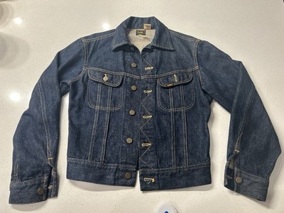 Vintage Lee Riders Denim Trucker Work Ranch Jacket Dark Blue Made USA 34R MINT!