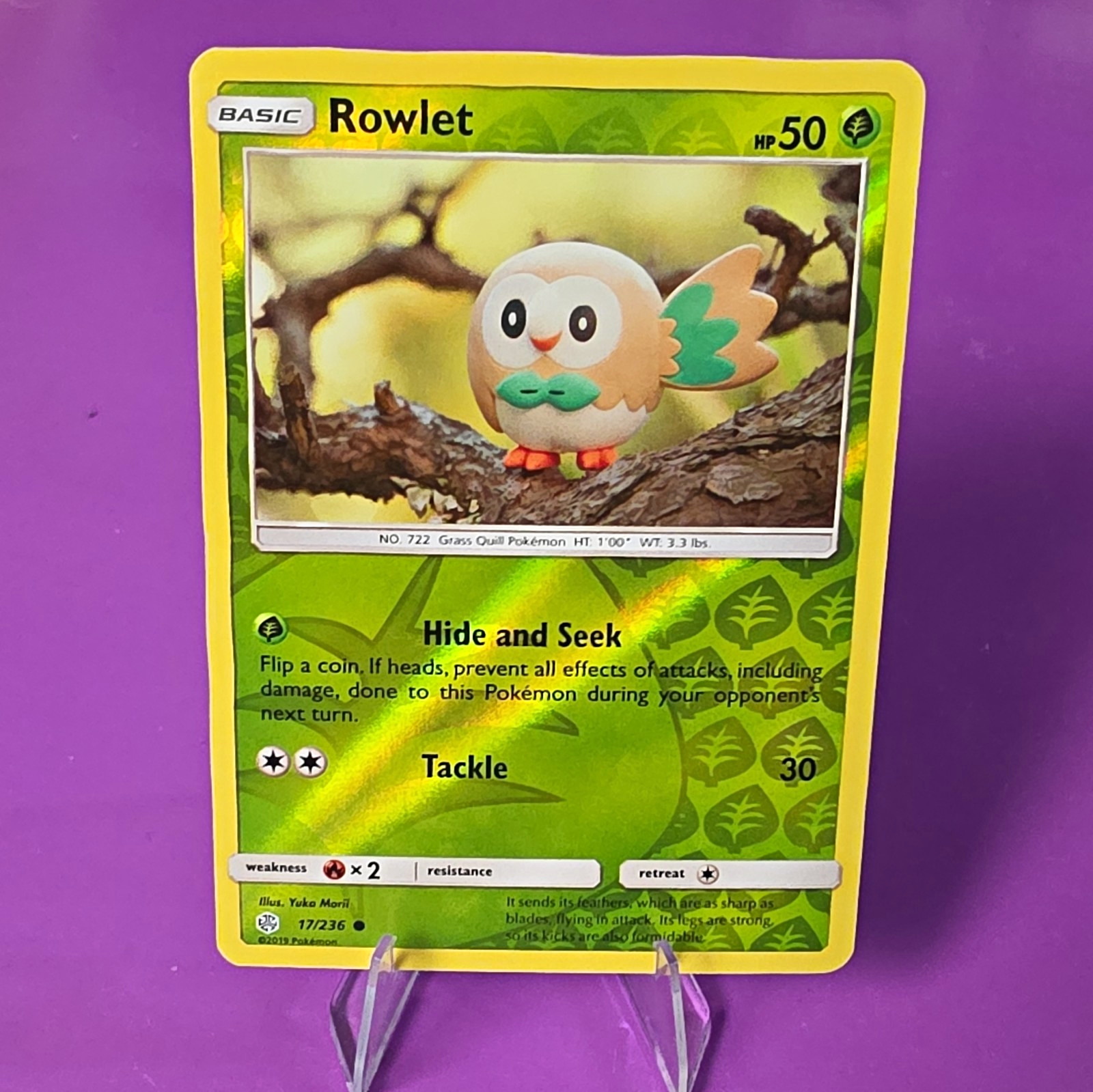 YUKA MORII Rowlet 17/236 SM-Cosmic Eclipse Reverse Holo Common EN 50 HP