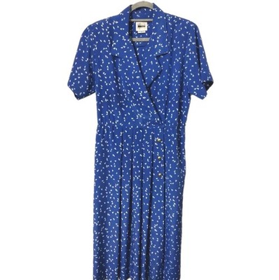 Leslie Fay Petites Size 12P Vintage Midi Blue White Dress Nautical Sailboat? 