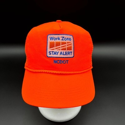 Work Zone Stay Alert Hat Ncdot Mens One Size Orange Trucker Cap Mesh Back Rope