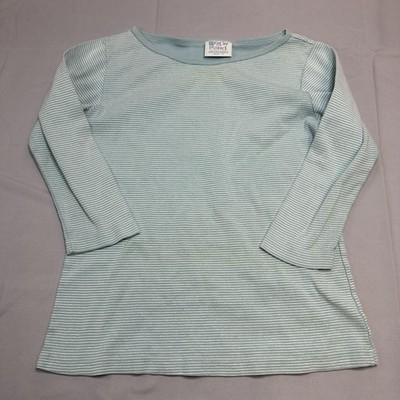 Fresh Produce Shirt Womens Medium Green Striped Boat Neck 3/4 Sleeve USA