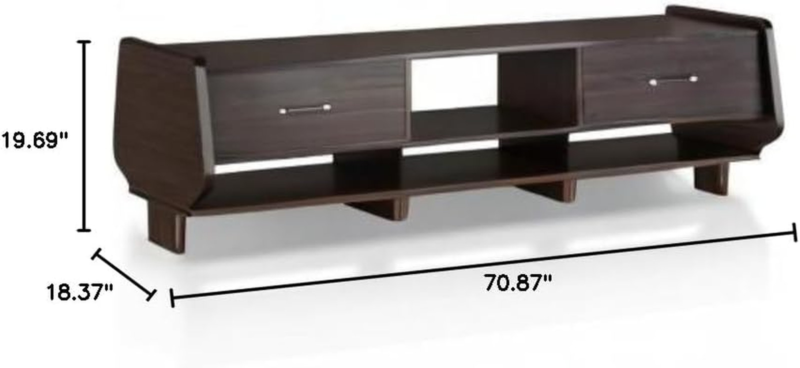 Mid-Century Modern 71" TV Stand with Storage - Wenge Brown Finish