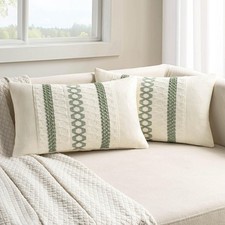 Set of 2 Sage Green Boho Decorative Lumbar Pillow Covers 12x20 Inch Farmhouse...