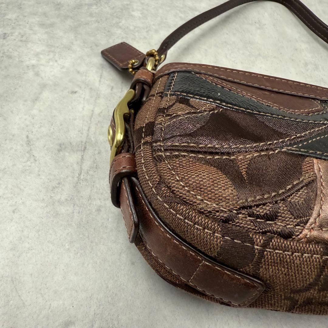 COACH Shoulder Bag Patchwork Brown Leather Canvas… - image 9