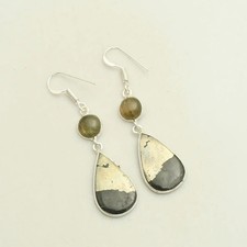 Apache Pyrite Labradorite Gemstone Drop Dangle Earrings Jewelry 2.08