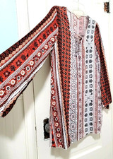 FLASH SALE Women The Hanger LARGE BOHO Tunic Dress Rust Red Ivory Flare Long Slv