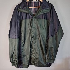 Cotton Traders Mens Kagool Size Medium Green Navy Waterproof Hooded Windbreaker