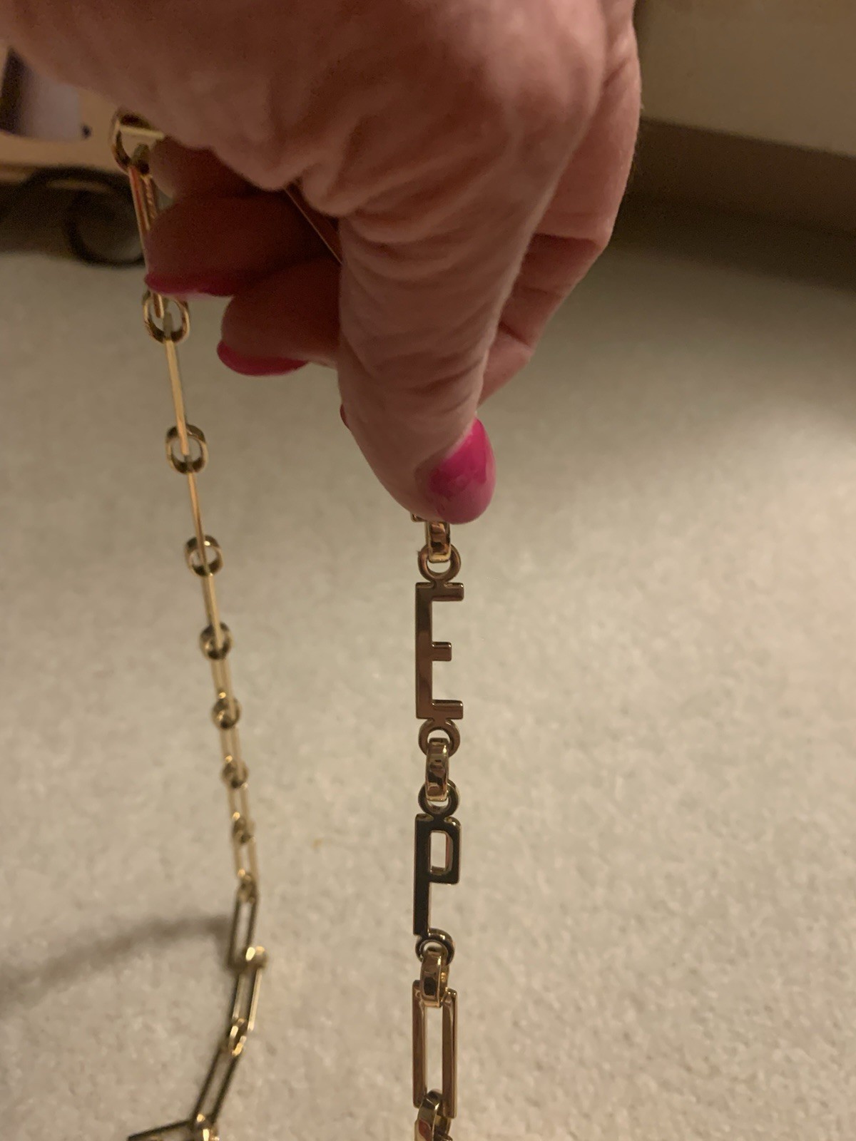 Edie Parker Jean W/Gold Link EP Chain Peachy Pink/White Wide Stripe Clutch