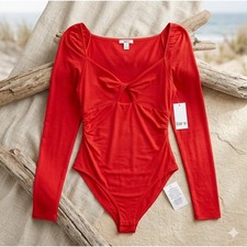 Bar III Red Twist-Front Keyhole Bodysuit - Size XS - NWT - Night Out