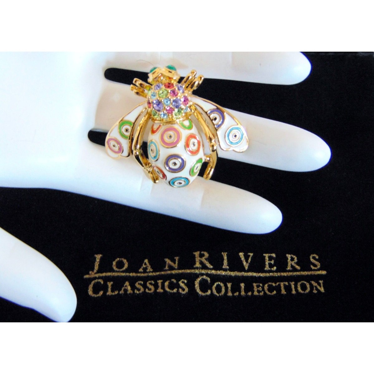 Joan Rivers Crystal Evil Eye Bee Pin Brooch Enameled Gold Targets