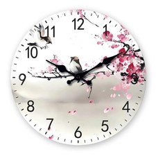 Cherry Blossom Birds Wooden Wall Clock Silent Quartz Home Decor Gift