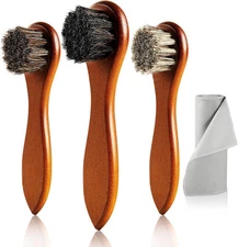 4-Piece Horse Hair Shoe Brush Shine Kit, Polish Black Graywhite Brown 