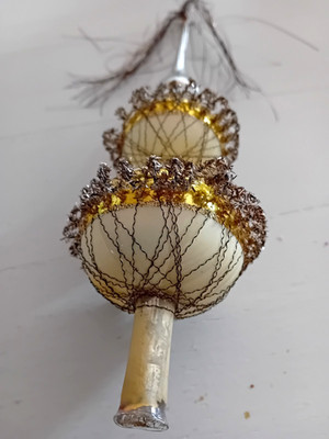 Alter Christbaumschmuck Christbaum Spitze Leonischer Draht Tinsel Glas Gold 