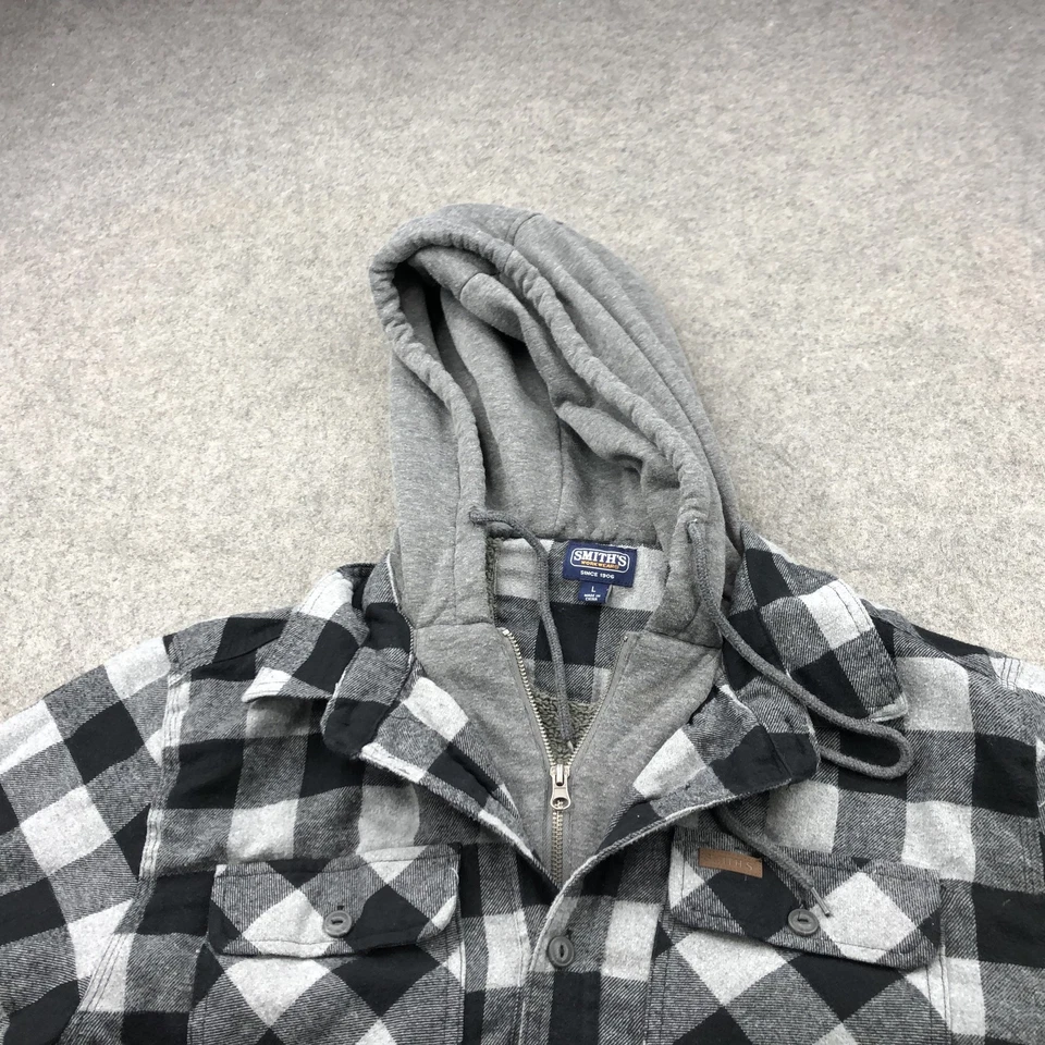 Smith's Workwear Chaqueta Para Hombre Grande Gris Negro Cuadros Sherpa Forrada Franela con Capucha Foto 4 de 4
