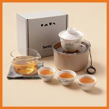 SonGis SG5-3 Portable Gaiwan Tea Set for 1-3 Cloud Mist Glaze