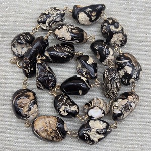 Authentic Vintage 1/20 12k Gold Plated Black Natural Freeform Beaded Necklace