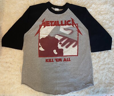 Metallica T Shirt Men's Large Vintage Tour 3/4 Sleeve Gray Black