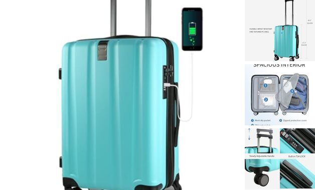 Hardside Expandable Carry On Luggage with Spinner Wheels & Built-in Lake Blue