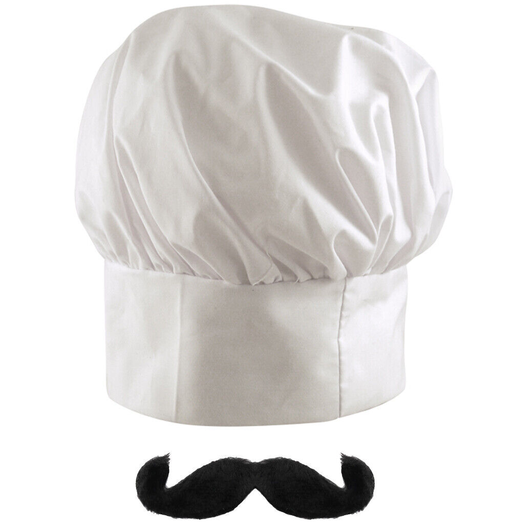 CHEF HAT MOUSTACHE BANDANA GARLIC COOK FANCY DRESS COSTUME CHOOSE ACCESSORIES