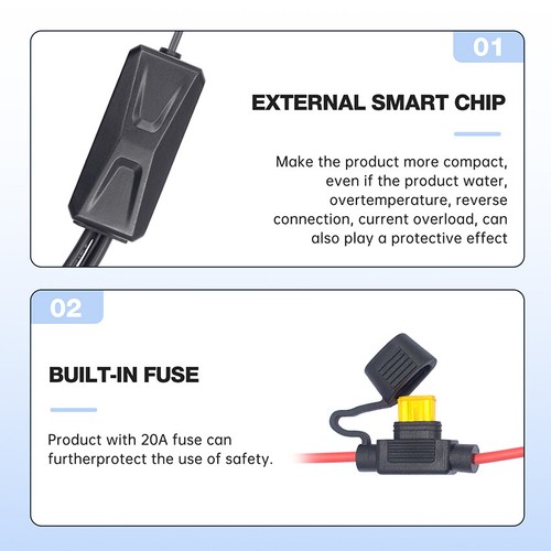 Adaptateur Chargeur Rapide Étanche Moto Double USB Téléphone GPS QC 3.0 USB Type-C - Photo 12 sur 13