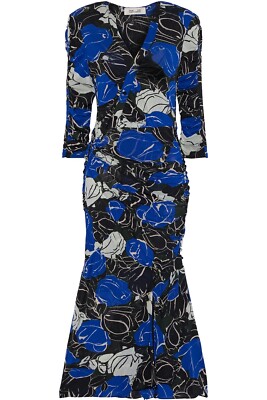 dvf briella ruched mesh dress NWT $398 Diane Von Furstenberg Briella Bodycon Fit Ruched Dress BBMIO Size Large